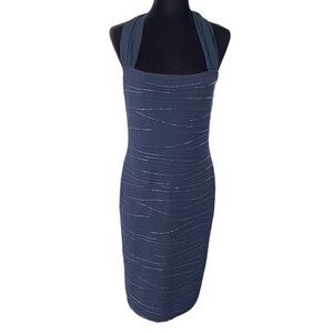 St. John Evening Sequin Knit Sweater Dress Navy Blue Size 8
